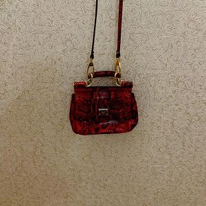 Dolce Babbana crossbody bag in red snakeskin. Leopard lining inside.